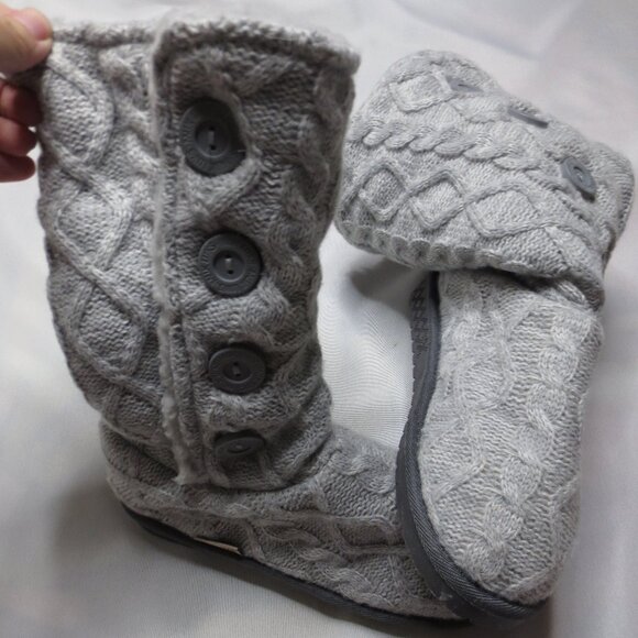 MUK LUKS womens COZY gray BOOTS sweater WINTER warm SIZE 8 - Picture 5 of 9